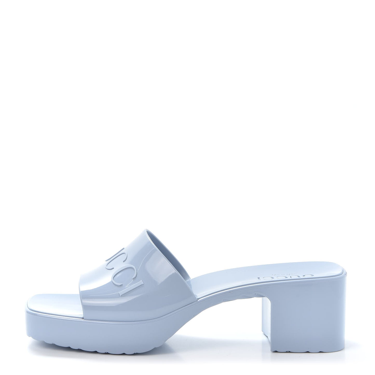 Rubber Gucci Logo Womens Platform 20/60mm Slide Sandals 38 Porcelain Light Blue