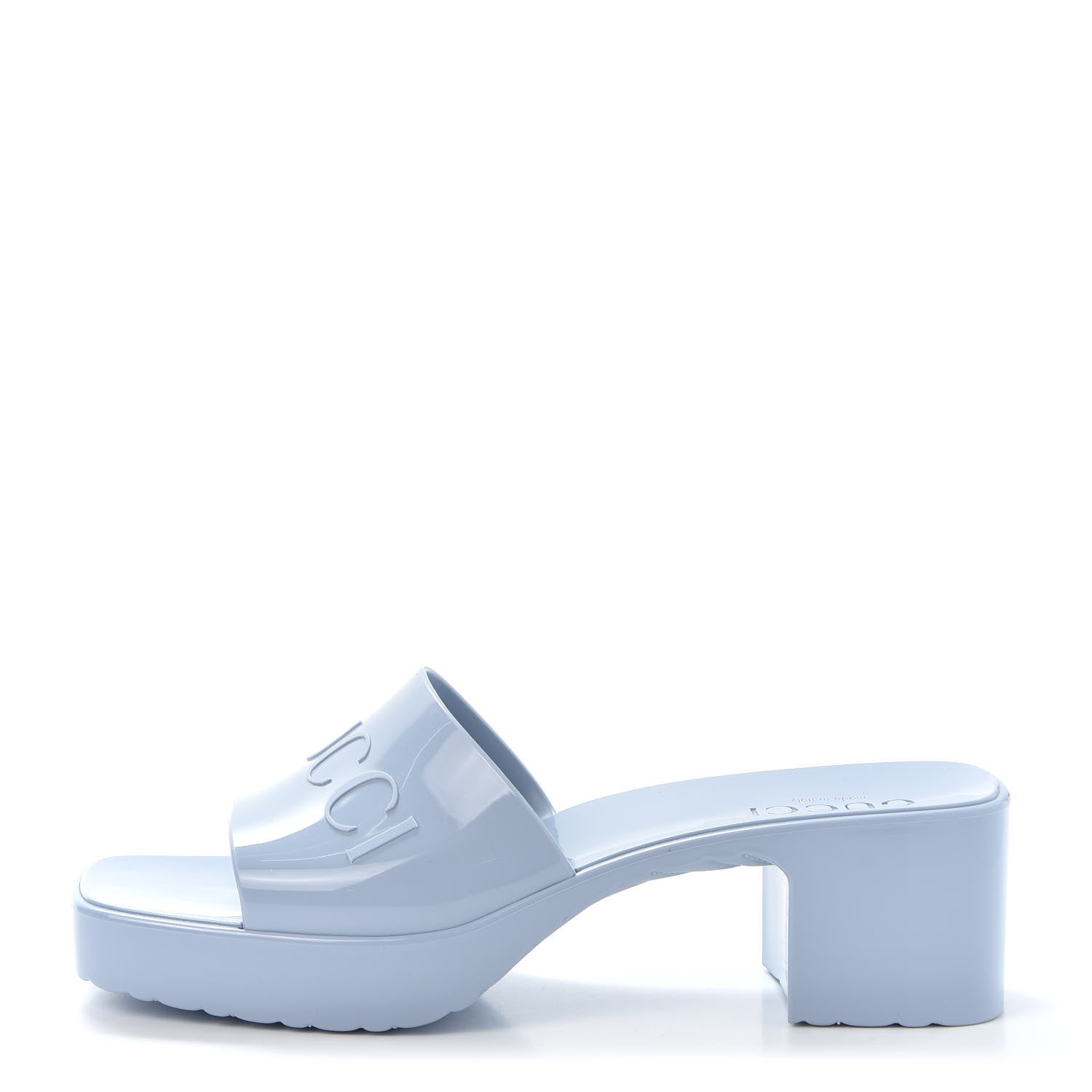 Gucci Rubber Gucci Logo Womens Platform 20/60mm Slide Sandals 38 Porcelain Light Blue 1 of 9