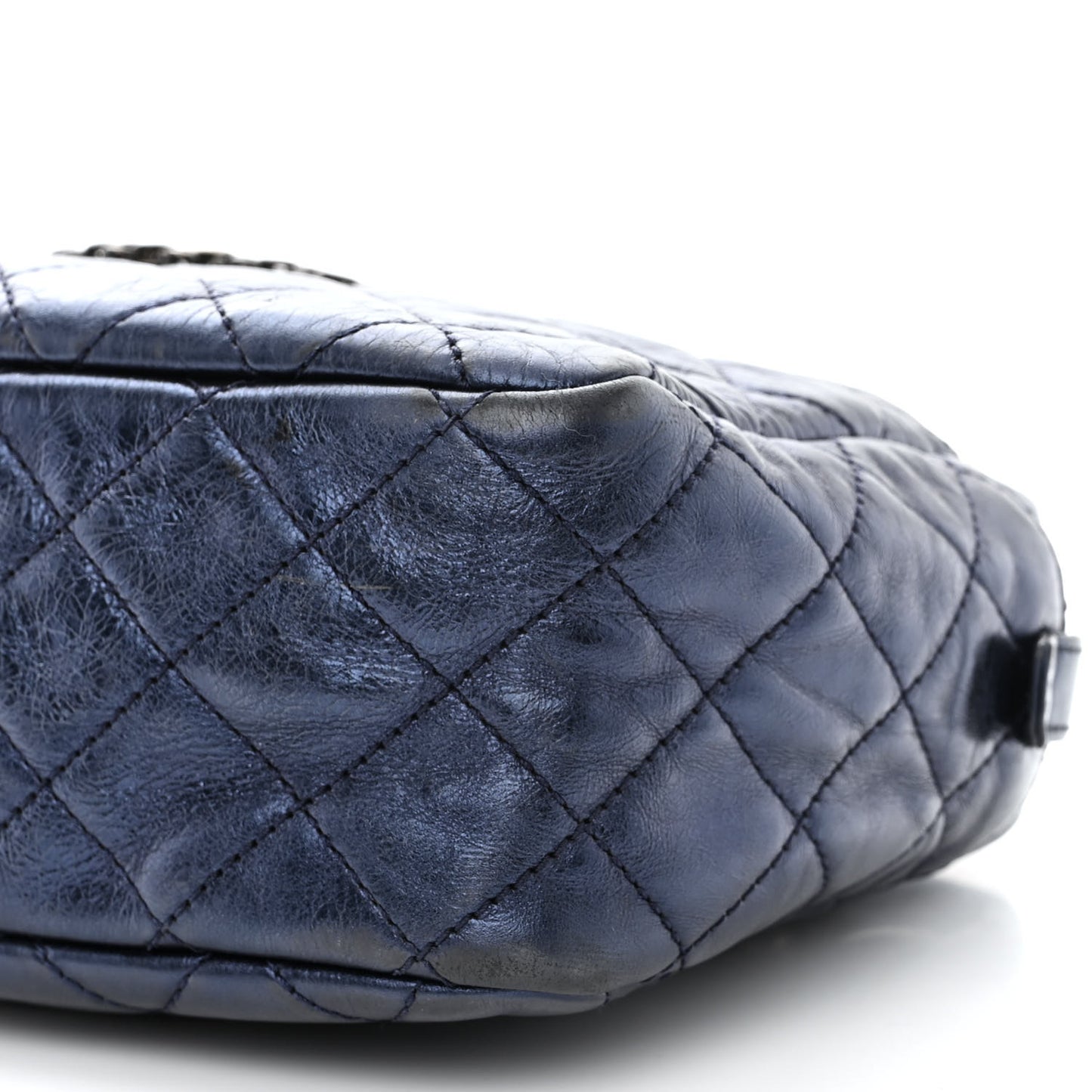 Metallic Aged Calfskin Quilted Medium Reissue Camera Case Bag Blue