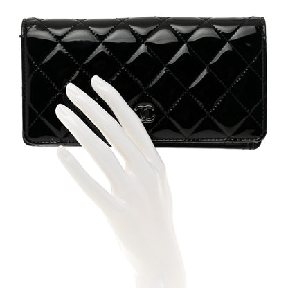Chanel Patent Calfskin Quilted Yen Wallet Black 2 of 8