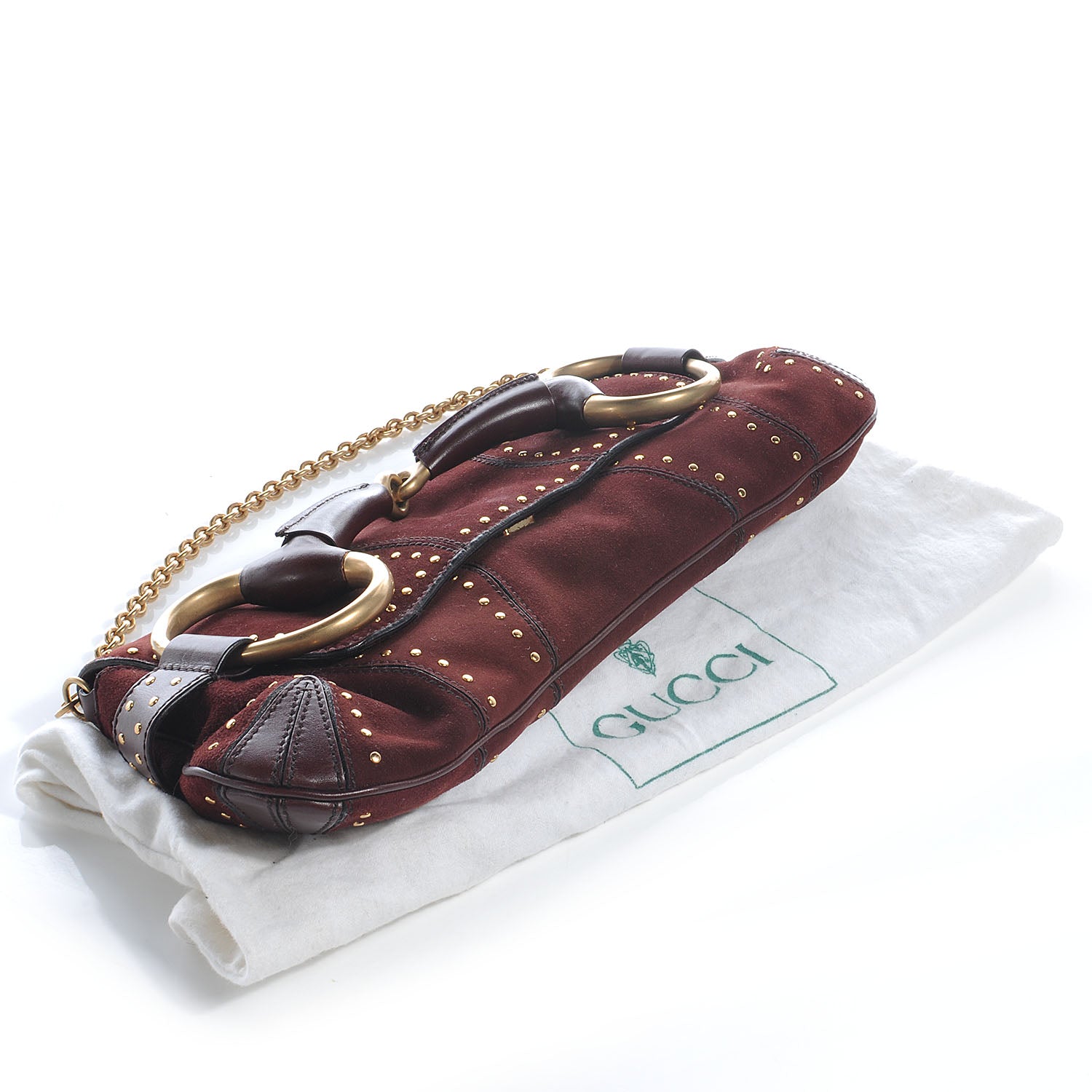 Gucci Suede Studded Horsebit Clutch Bag Burgundy 4 of 7