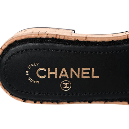 Chanel Tweed Cork CC Chain Mule Sandal 37 Black 7 of 9