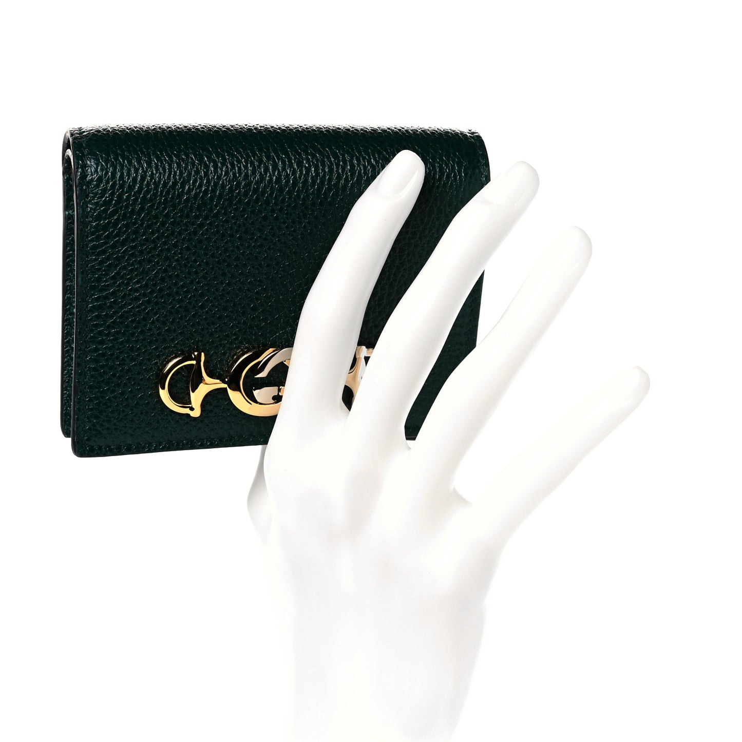 Grainy Calfskin Zumi Chain Card Case Wallet Vintage Green