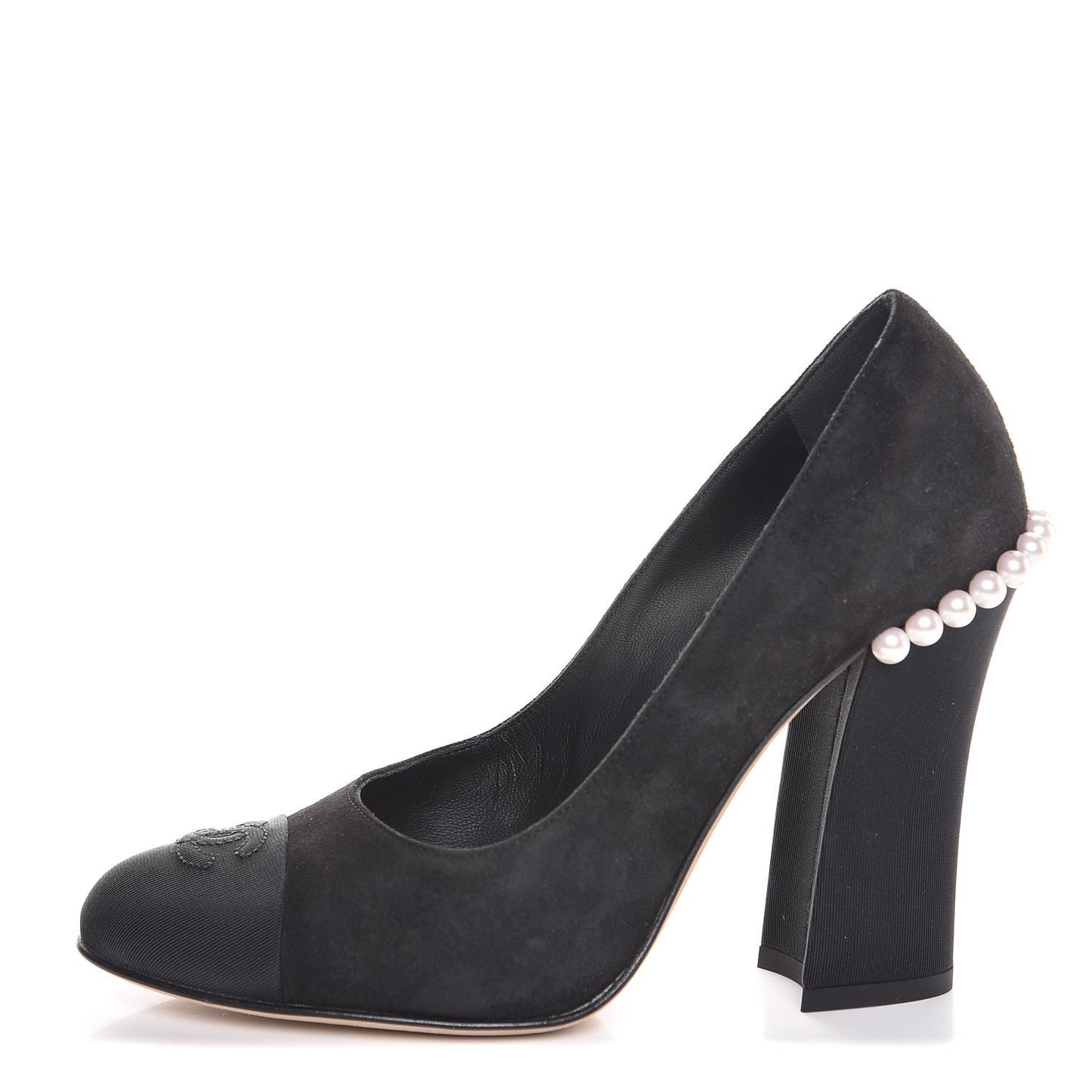 Suede Grosgrain Pearl CC Cap Toe Pump 36.5 Black