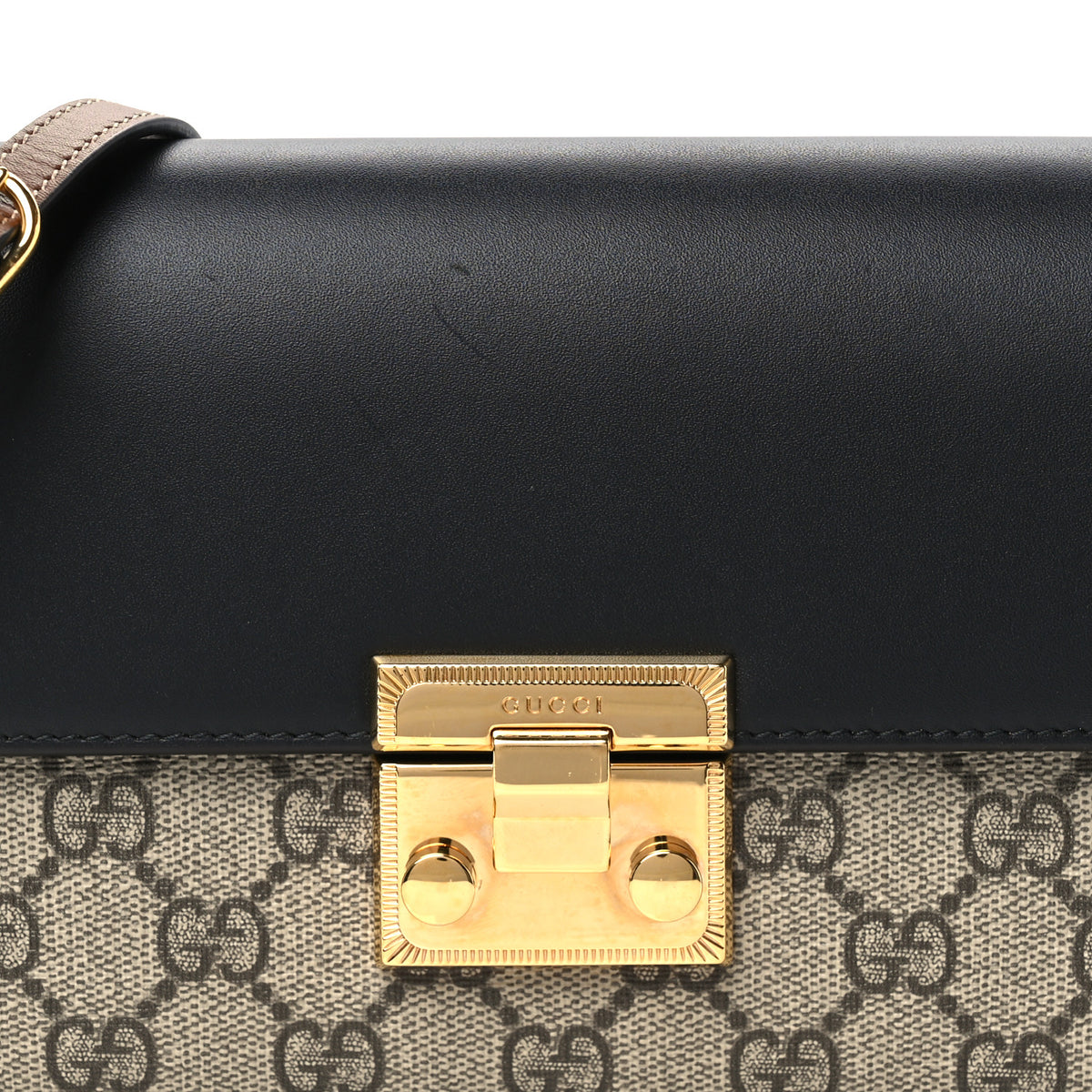 GG Supreme Monogram Calfskin Mini Padlock Shoulder Bag Beige Black Cuir