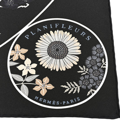 Hermes Silk Planifleurs Scarf 90 Black Gris Parchemin 2 of 4