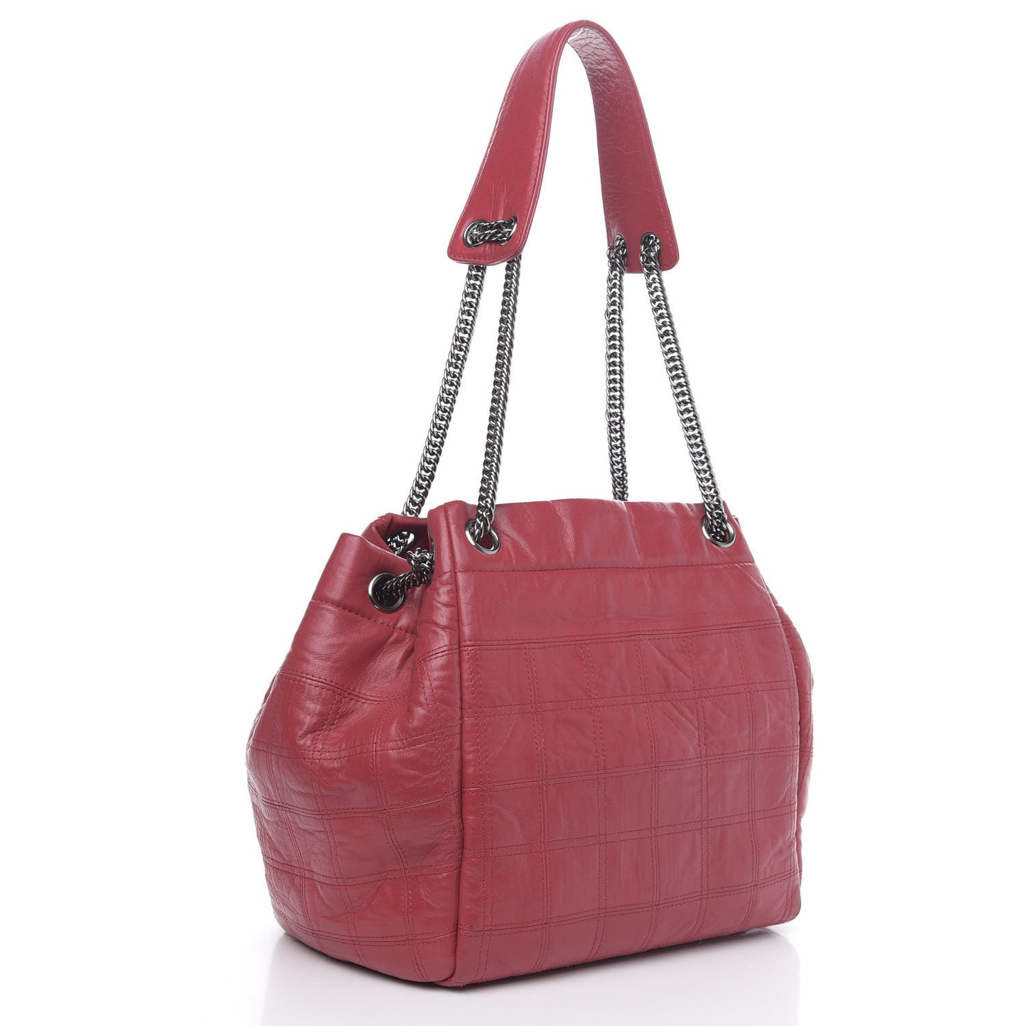 Lambskin Square Stitched Lax Accordion Shoulder Bag Red