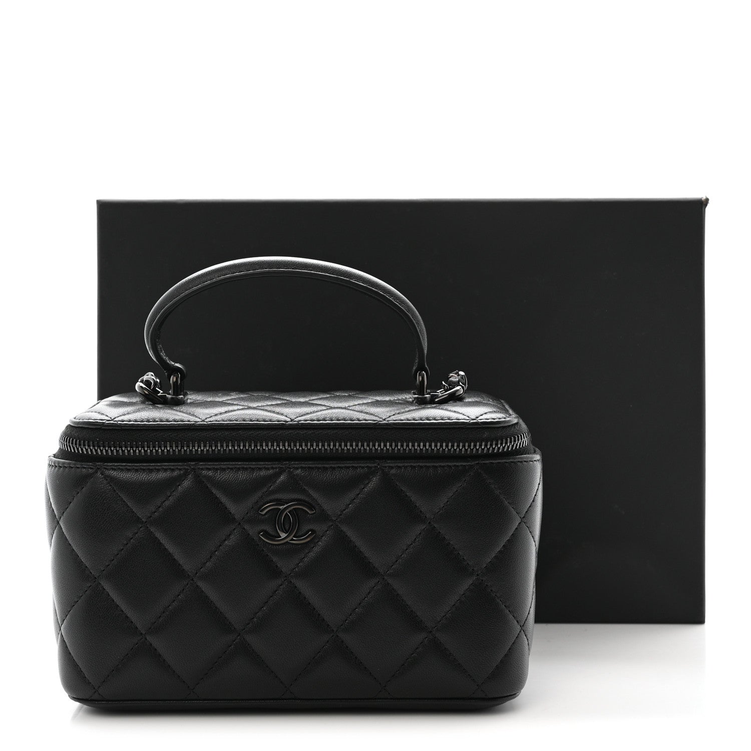 Chanel Lambskin Quilted Small Top Handle Vanity Case With Chain So Black 11 of 11