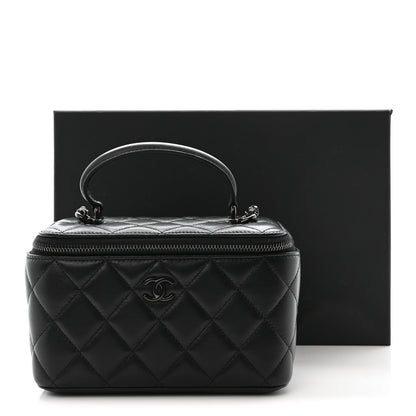 Chanel Lambskin Quilted Small Top Handle Vanity Case With Chain So Black 11 of 11