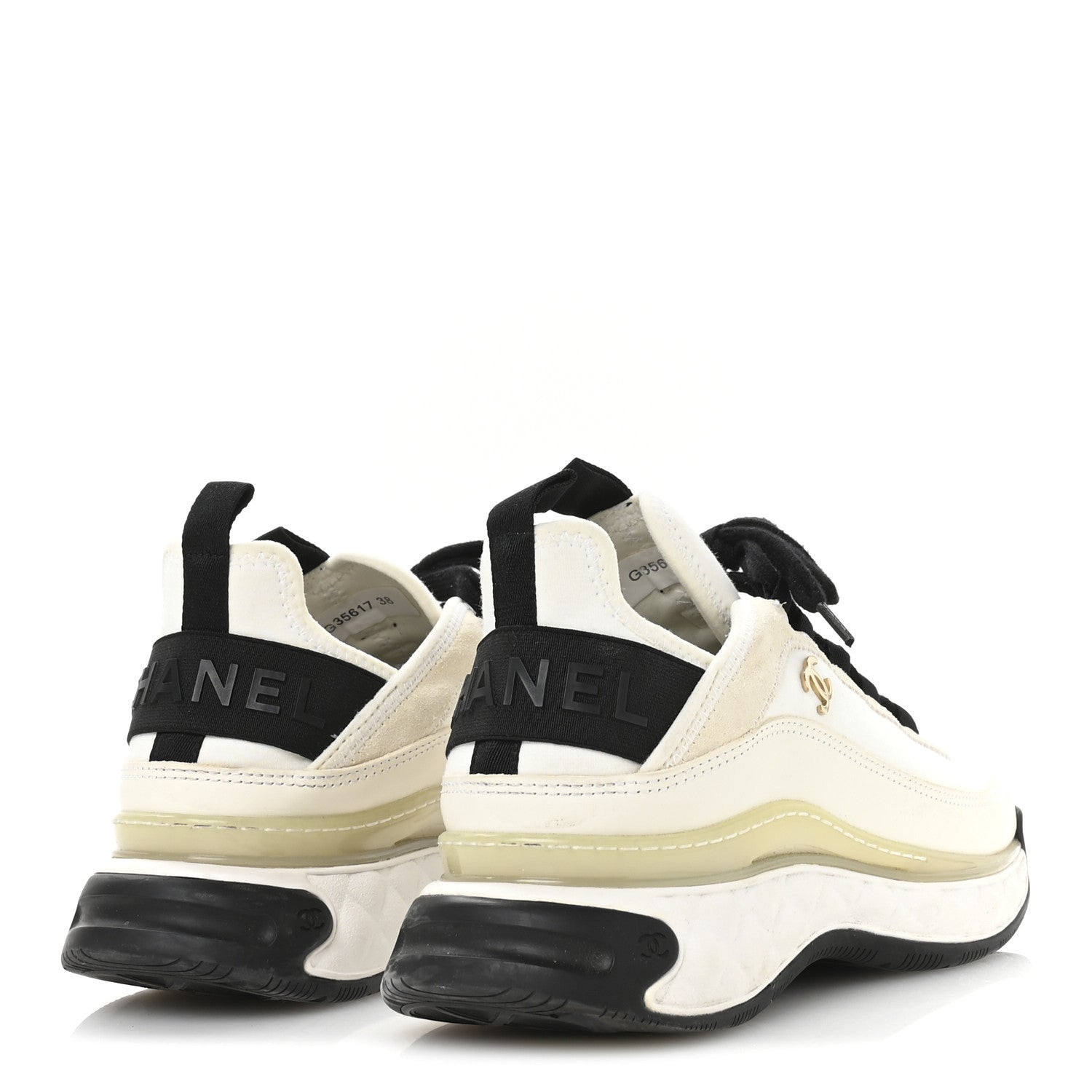 Chanel Velvet Calfskin Mixed Fibers CC Sneakers 38 Ivory Black 5 of 8