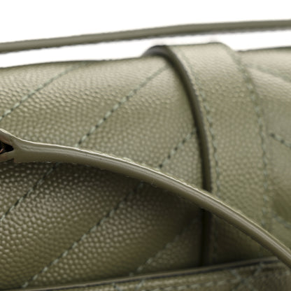 Saint Laurent Grain De Poudre Textured Mixed Matelasse Triquilt Medium Monogram Satchel Light Sage 11 of 13