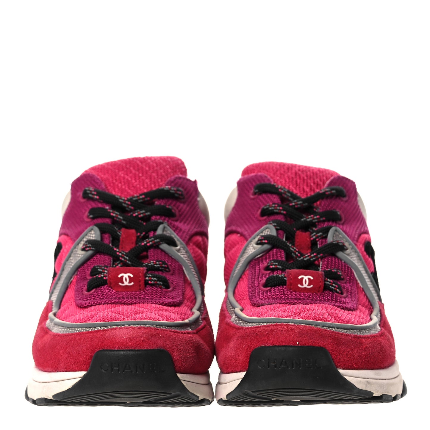 Mesh Suede Calfskin Grained Calfskin Womens CC Sneakers 37 Dark Pink Silver