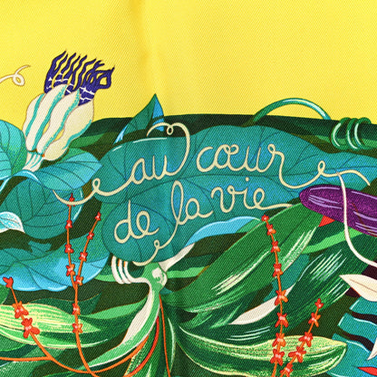 Hermes Silk Au Coeur de la Vie Scarf 90 Jaune Vif Turquoise Vert 4 of 6