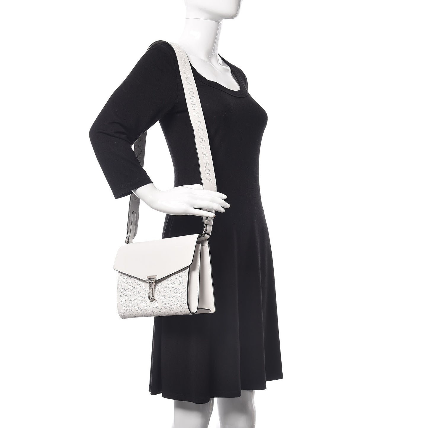 Calfskin Perforated Small Macken Crossbody Bag White