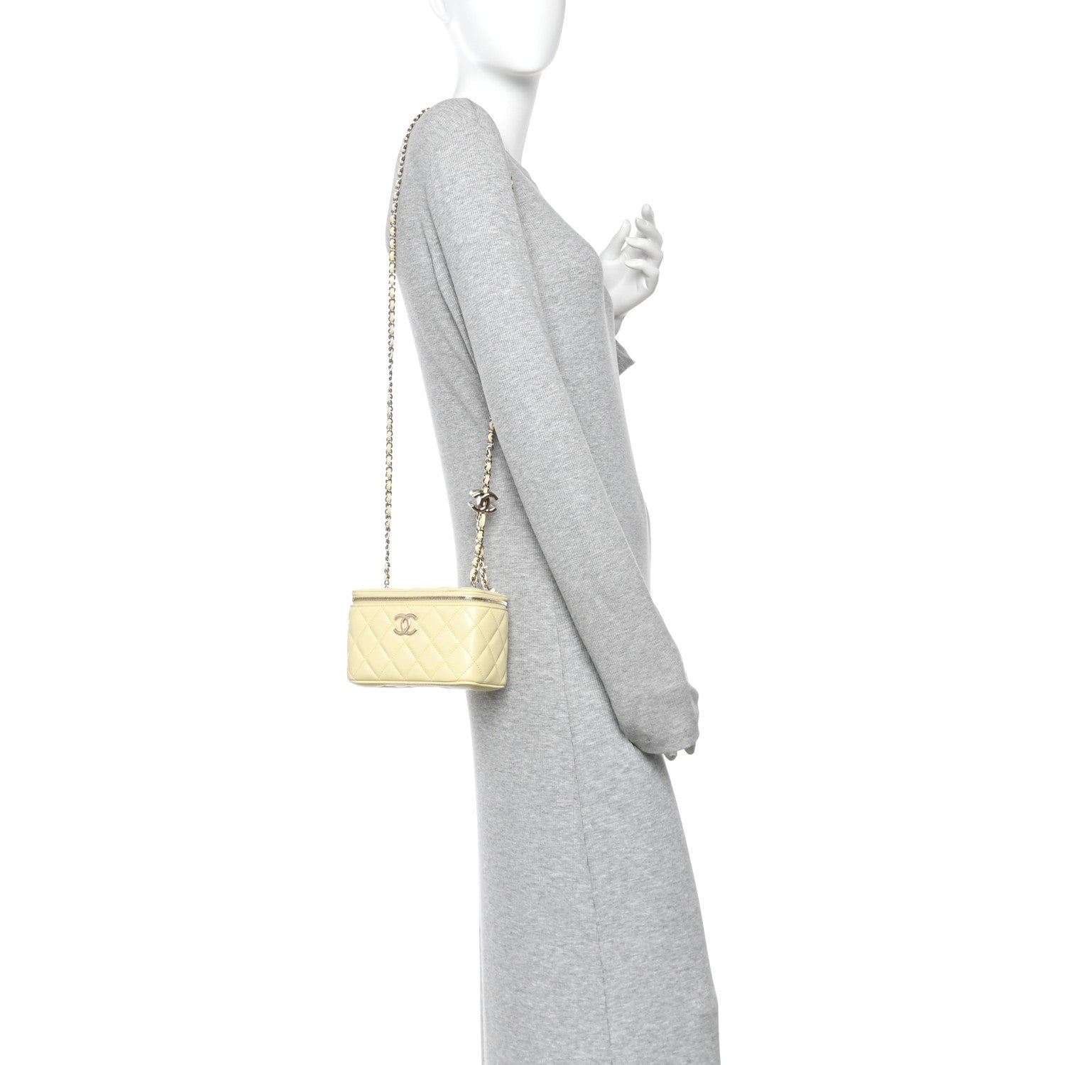 Chanel Lambskin Quilted Small Vanity Case With Chain Light Yellow 2 of 12