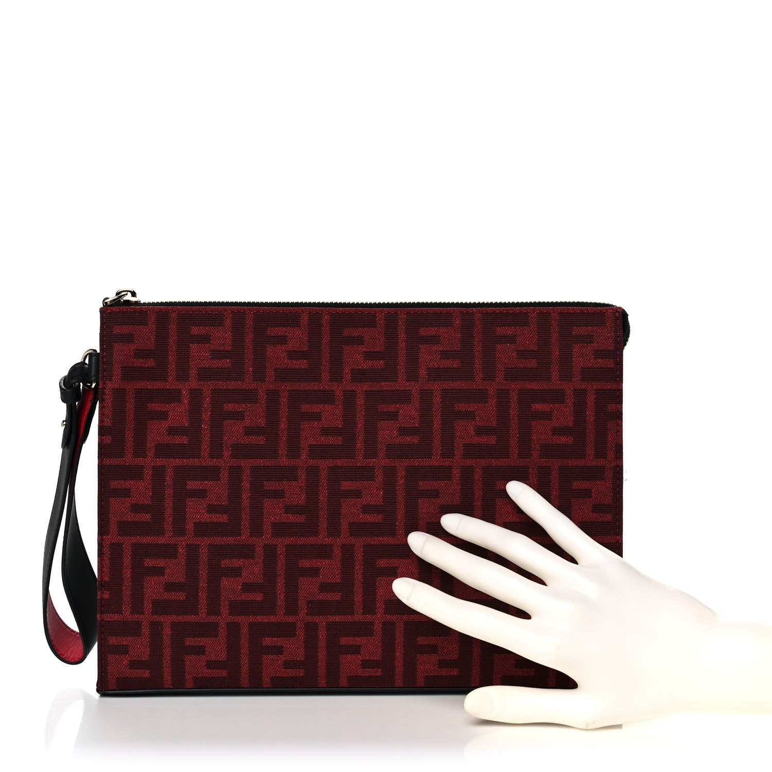 Fendi Fabric Jacquard FF Clutch Bag Rosso Marlboro Black 2 of 10