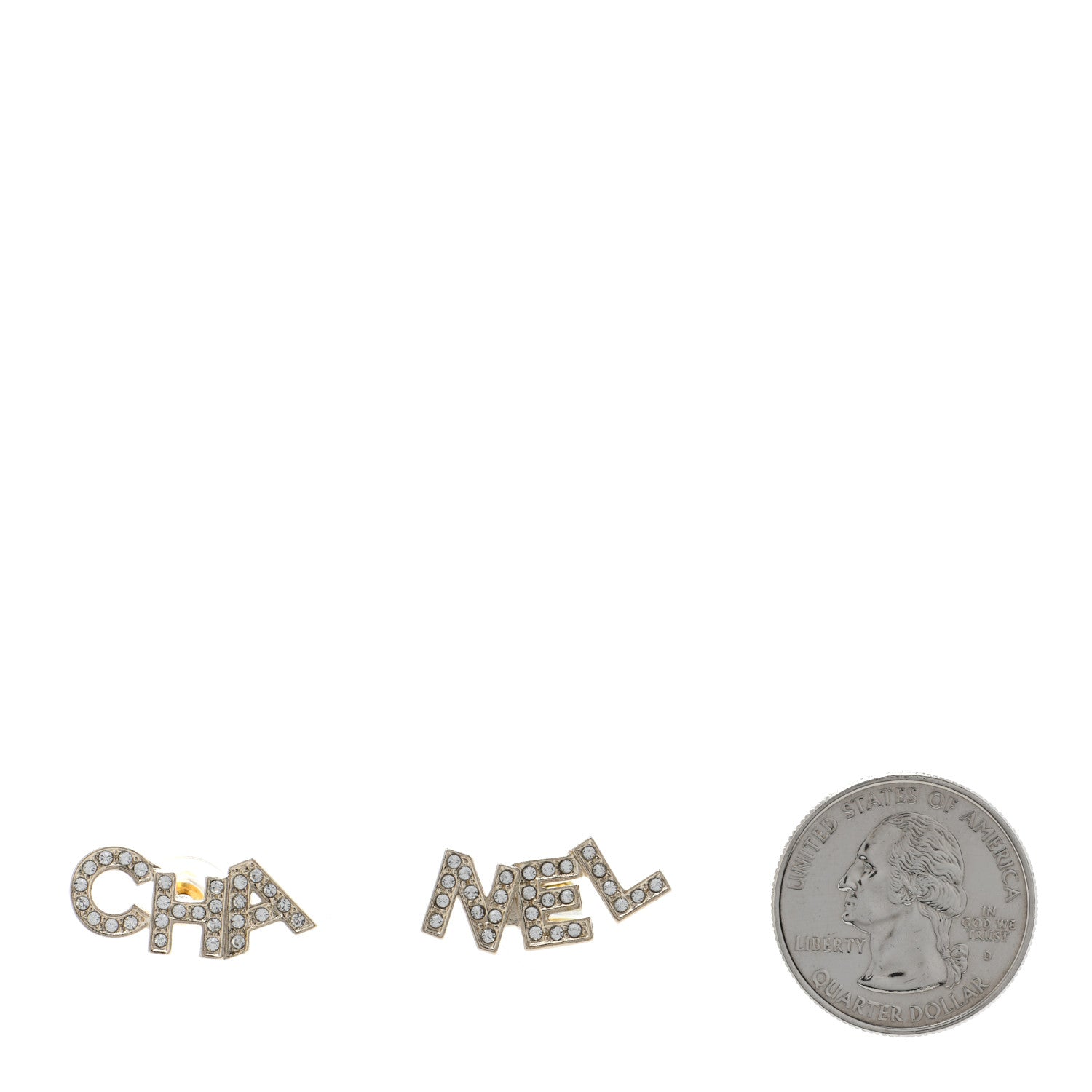 Chanel Crystal Cha-Nel Logo Earrings Gold 2 of 5