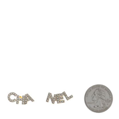 Chanel Crystal Cha-Nel Logo Earrings Gold 2 of 5