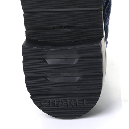 Chanel Denim Calfskin Quilted Lace Up Combat Boots 38 Blue 7 of 12