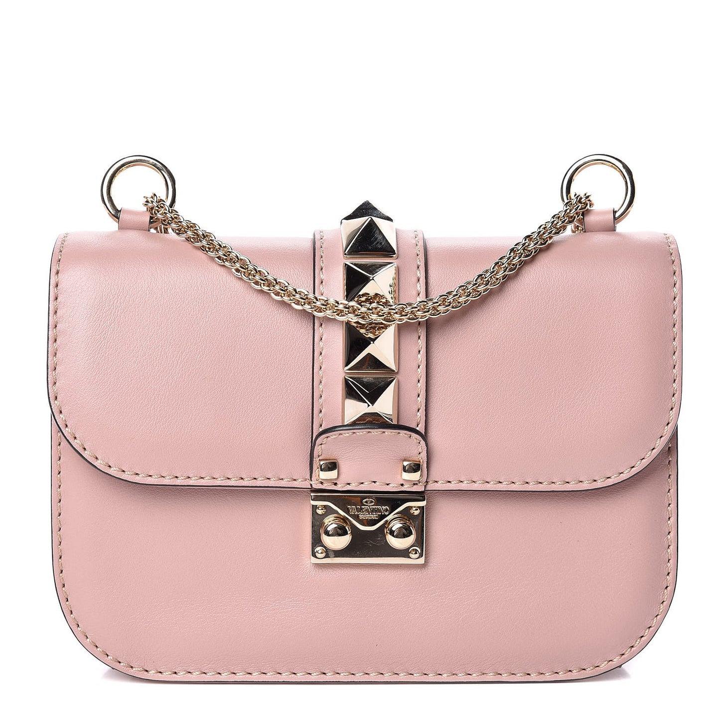 Vitello Small Glam Lock Rockstud Flap Poudre