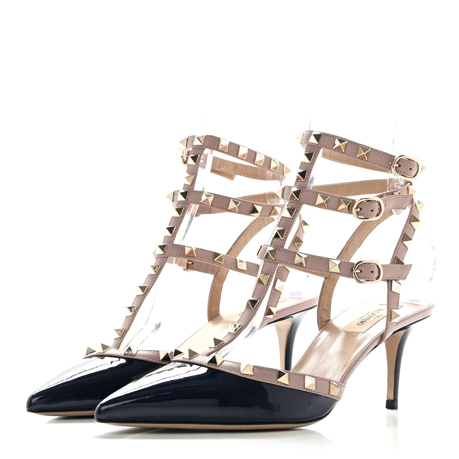 Valentino Garavani Patent Nappa Rockstud Ankle Strap 65mm Pumps 41 Marine Poudre 3 of 11