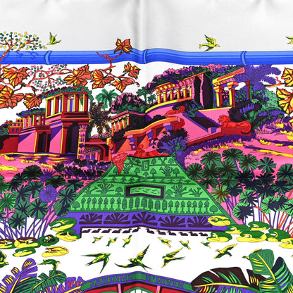 Hermes Silk Jardins D Hiver Scarf 90 Gris Vert Rose 3 of 5