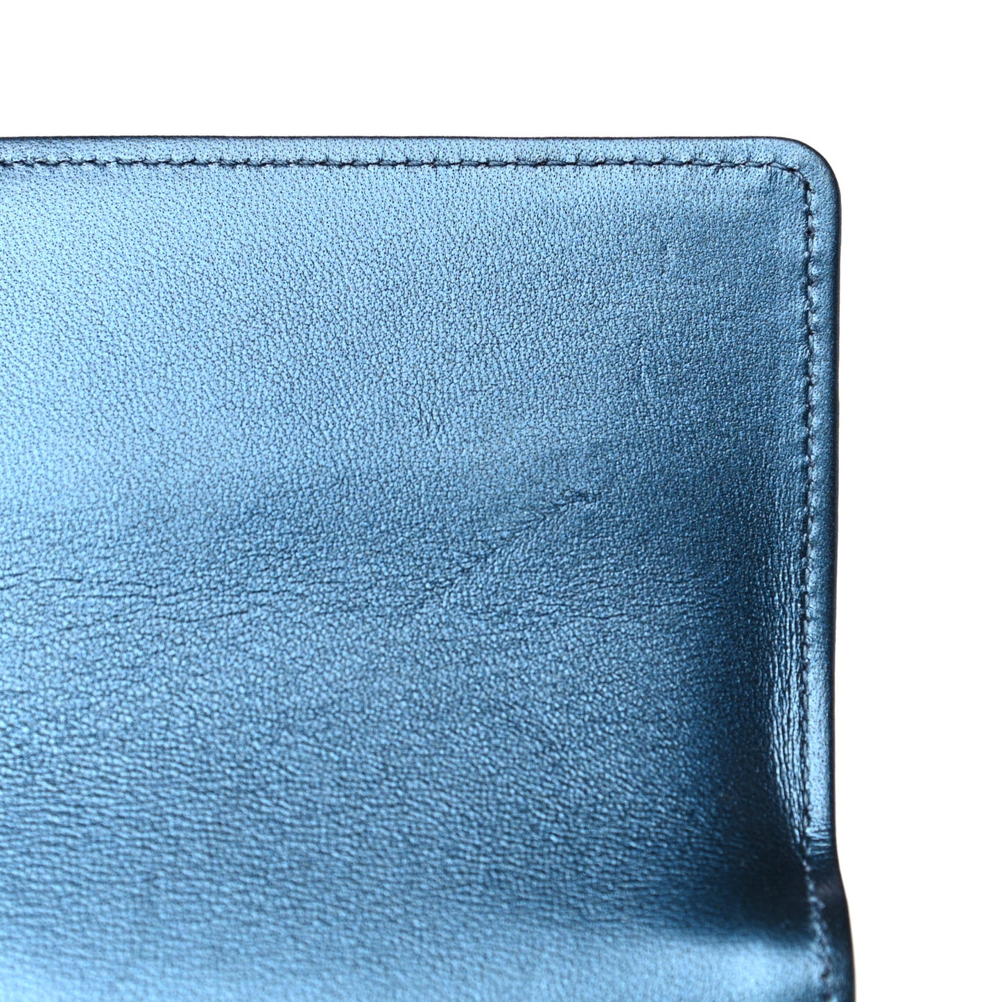 Metallic Lambskin Quilted Large Boy Gusset Flap Wallet Blue