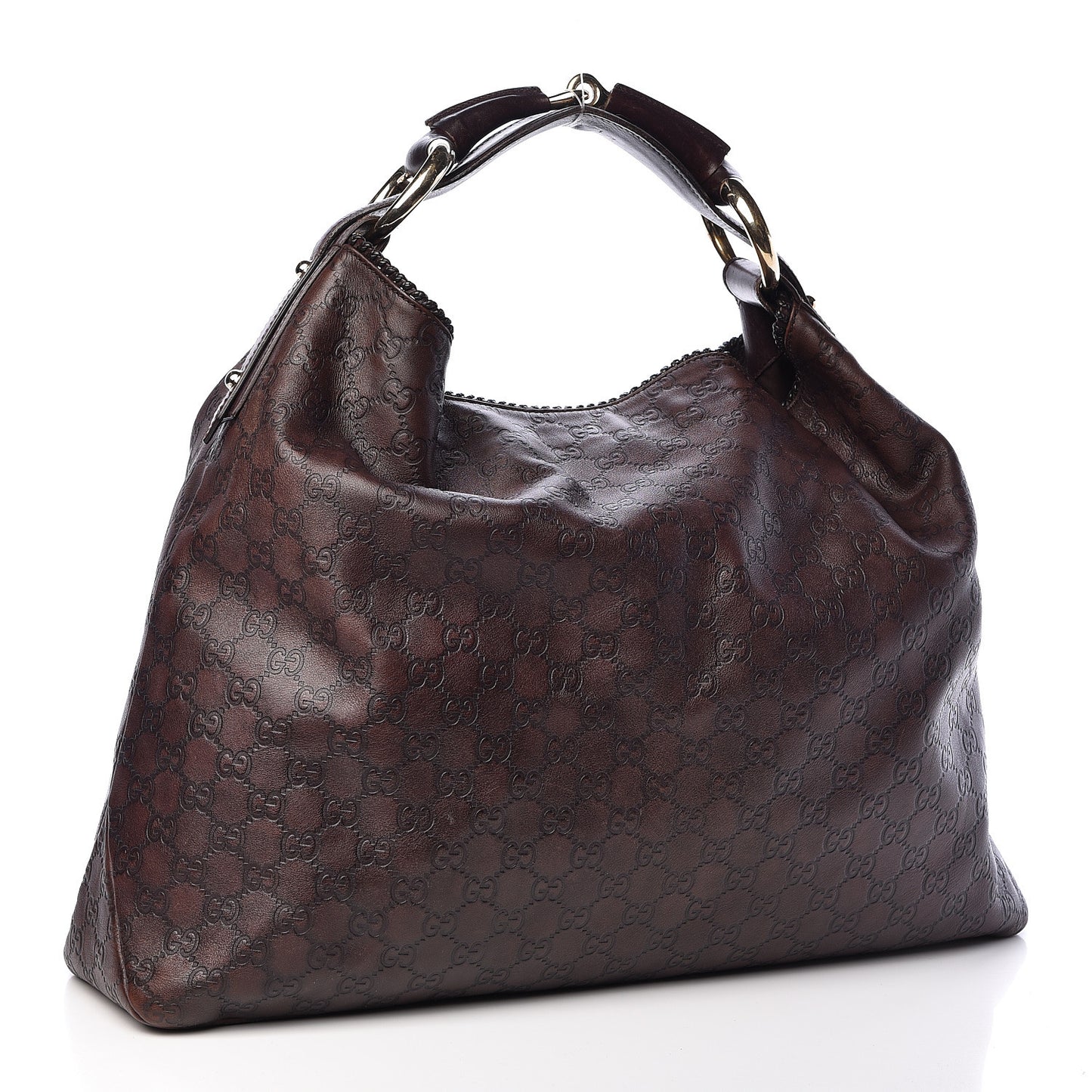 Guccissima Large Horsebit Chain Hobo Chocolate