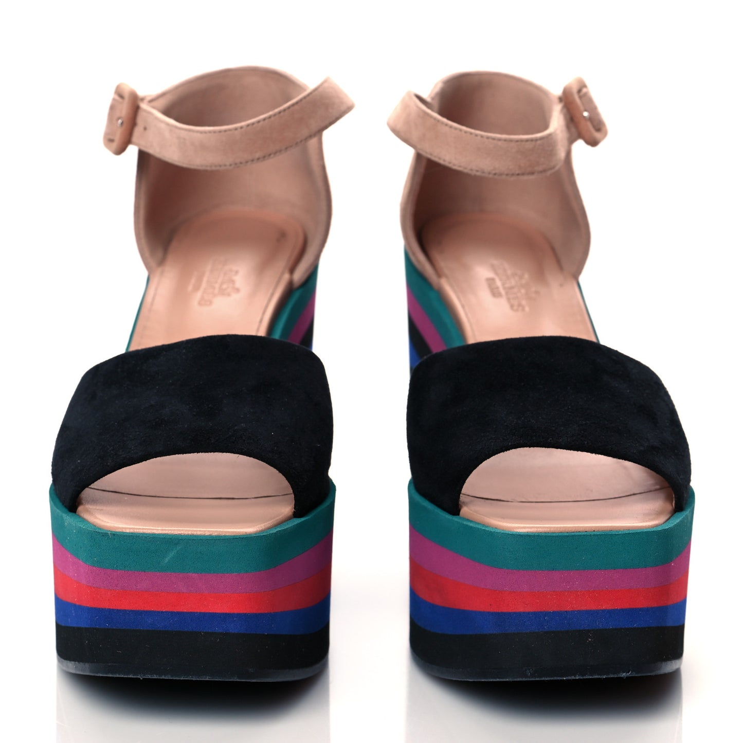 Suede Goatskin Early Wedge Sandals 38.5 Multicolor Black