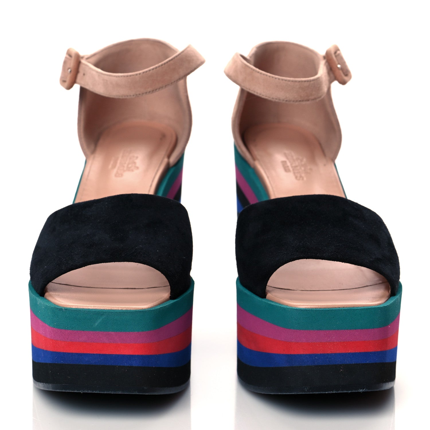 Hermes Suede Goatskin Early Wedge Sandals 38.5 Multicolor Black 2 of 9