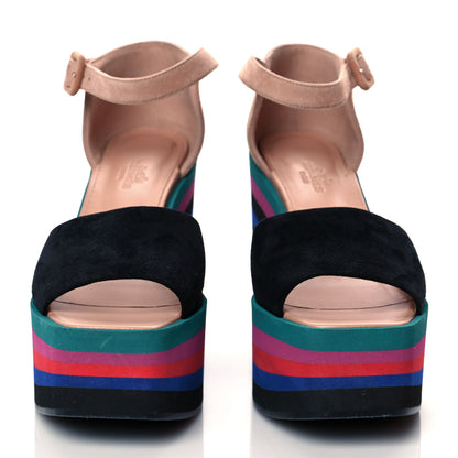 Hermes Suede Goatskin Early Wedge Sandals 38.5 Multicolor Black 2 of 9