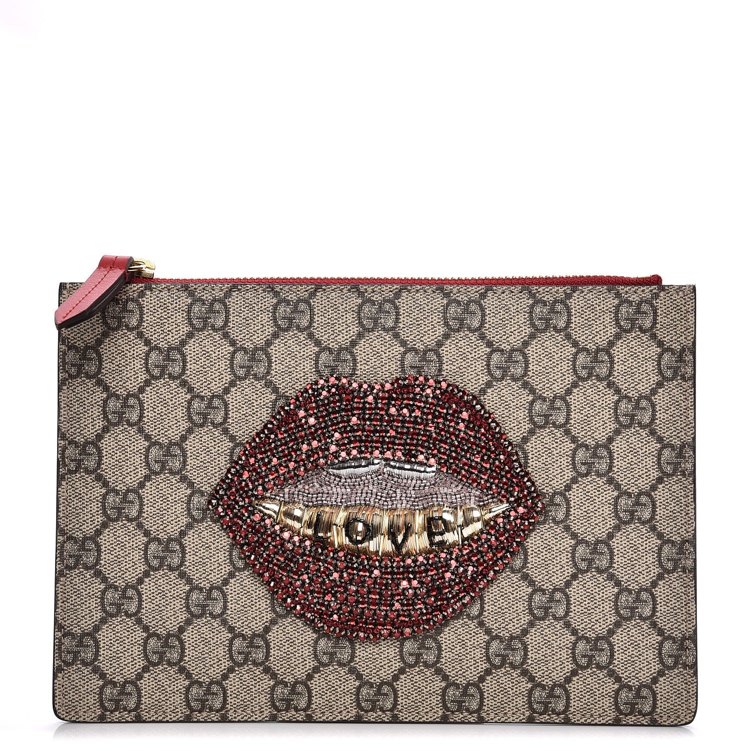 Gucci GG Supreme Monogram Merveilles Lips Zip Pouch Hibiscus Red 1 of 10