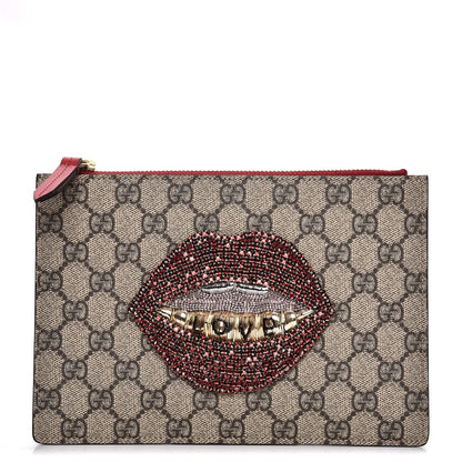 Gucci GG Supreme Monogram Merveilles Lips Zip Pouch Hibiscus Red 1 of 10