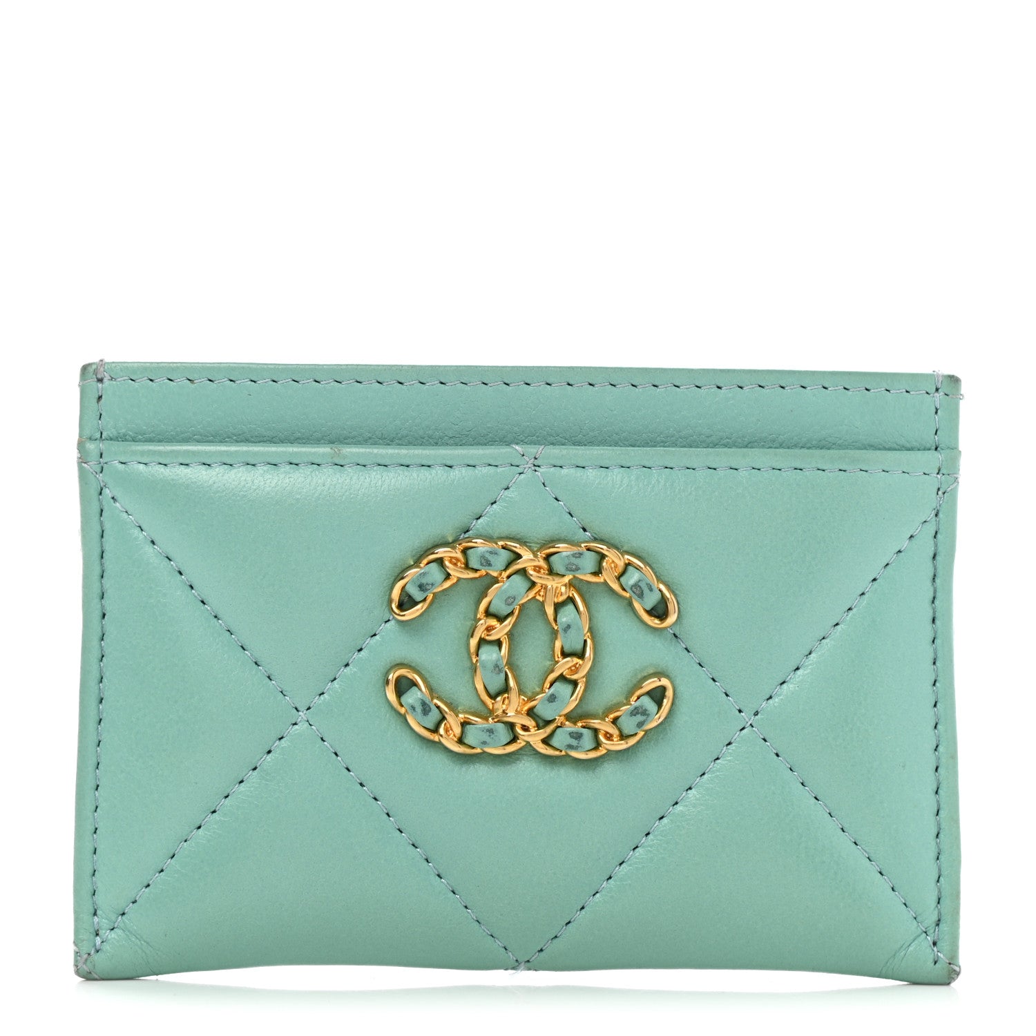 Chanel Lambskin Quilted Chanel 19 Card Holder Green 1 of 11