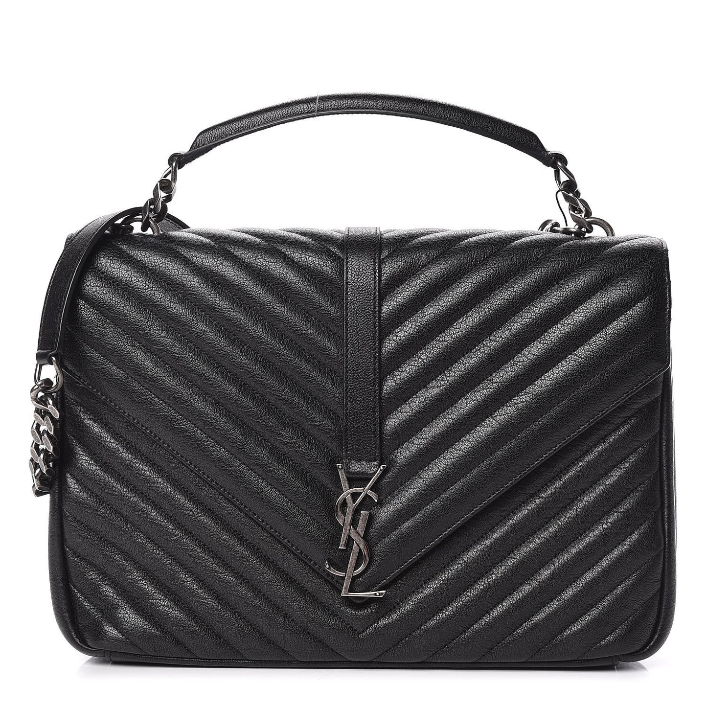 Sheepskin Matelasse Chevron Monogram Large College Satchel Black