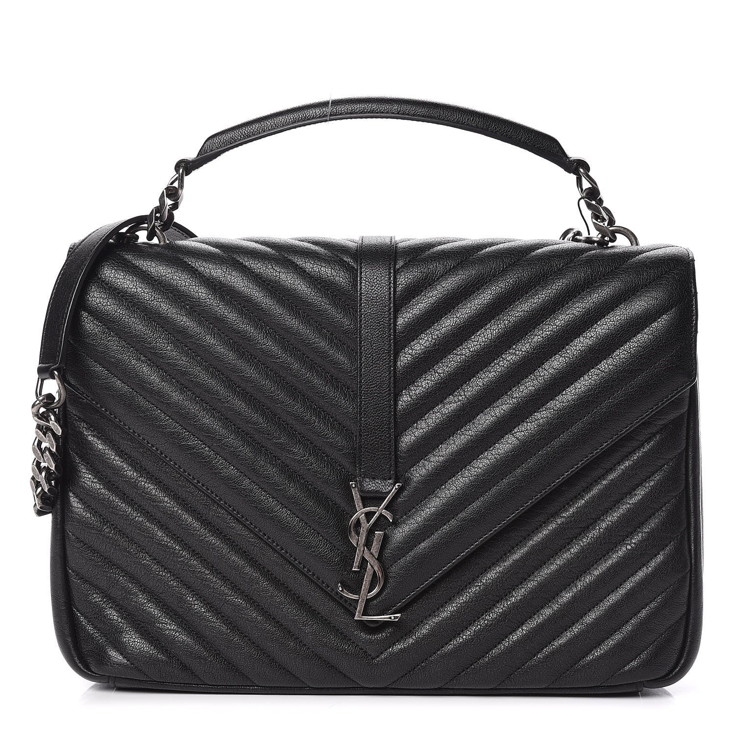Saint Laurent Sheepskin Matelasse Chevron Monogram Large College Satchel Black 1 of 11