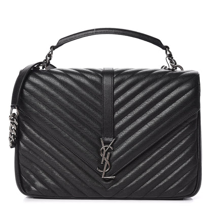 Saint Laurent Sheepskin Matelasse Chevron Monogram Large College Satchel Black 1 of 11