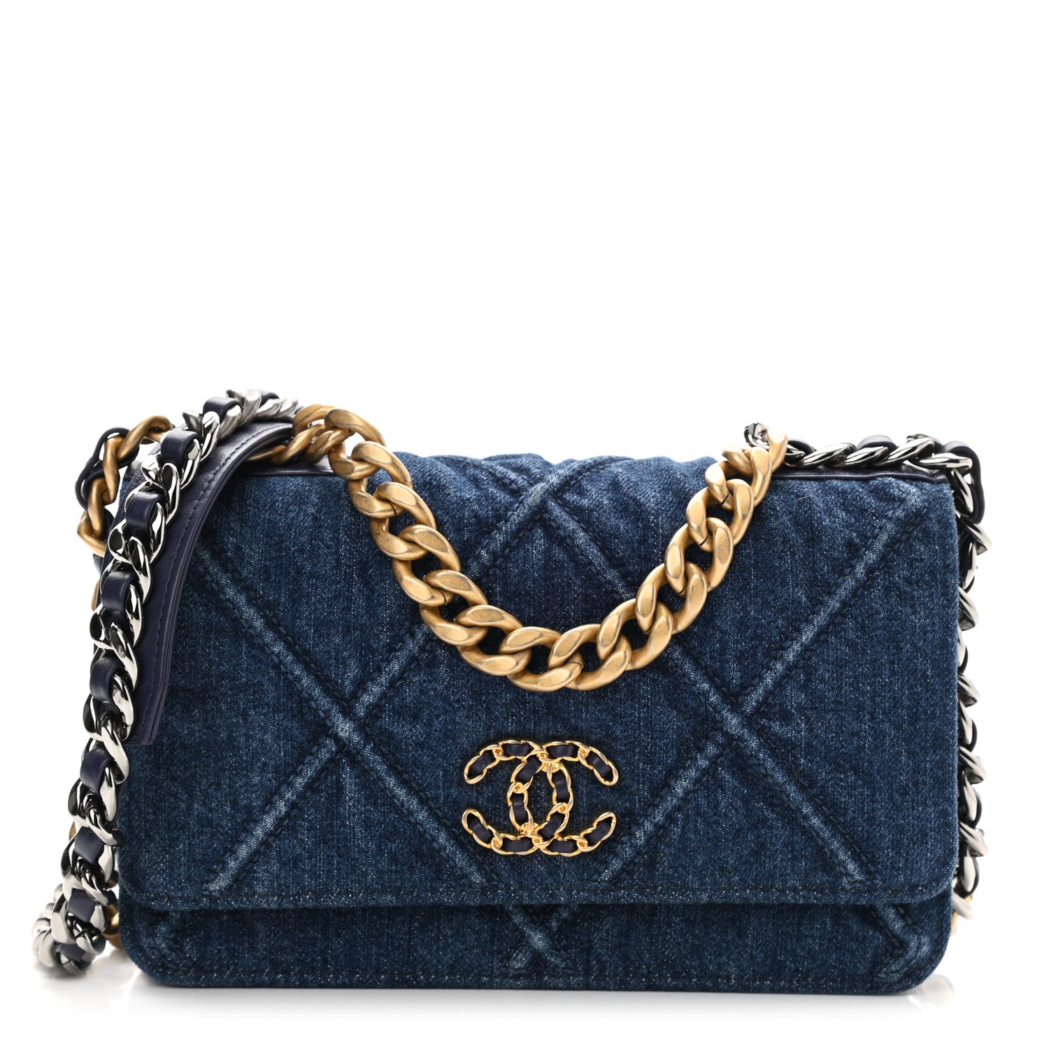 Chanel Denim Quilted Chanel 19 Wallet On Chain WOC Blue 1 of 12