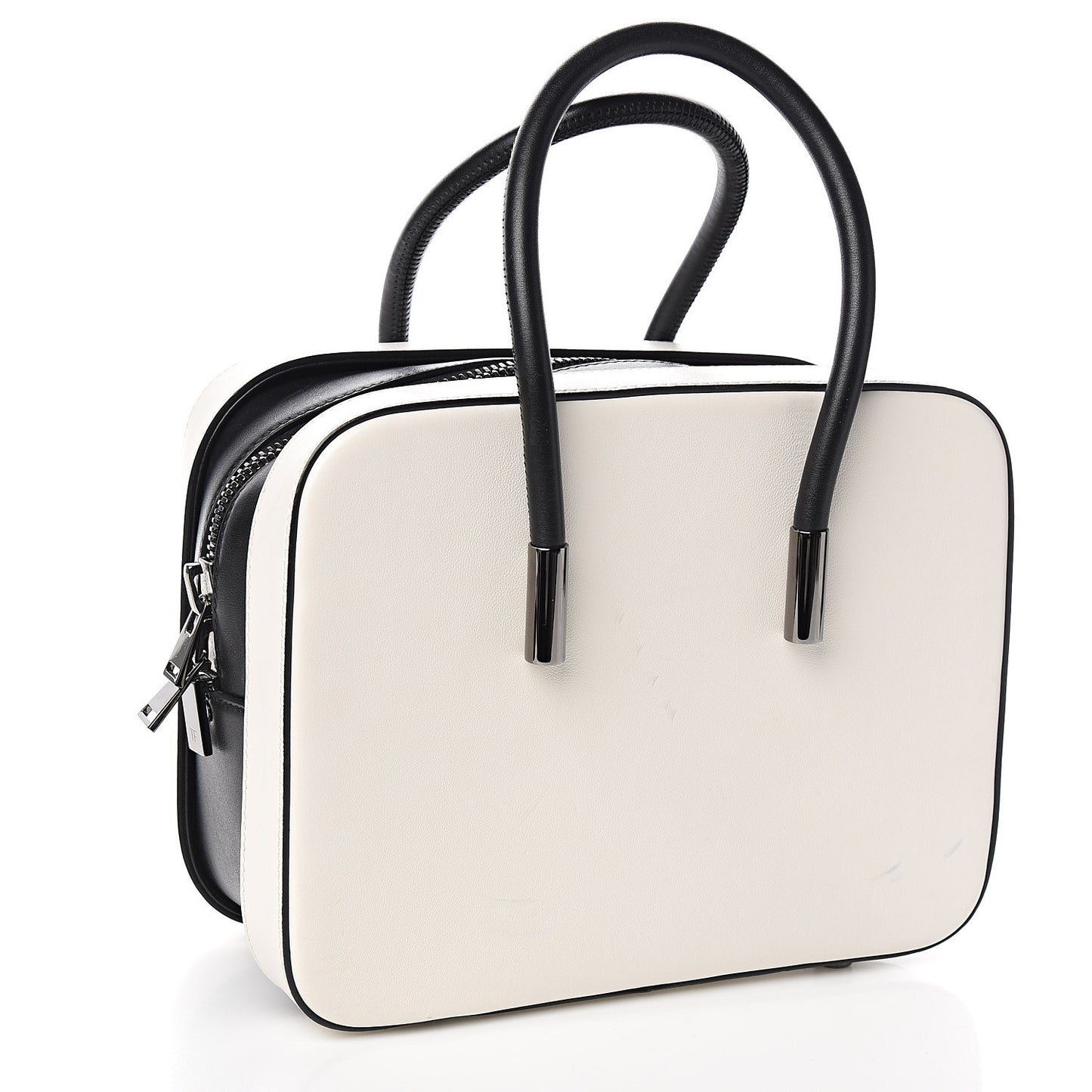 Calfskin Top Handle Bag White Black