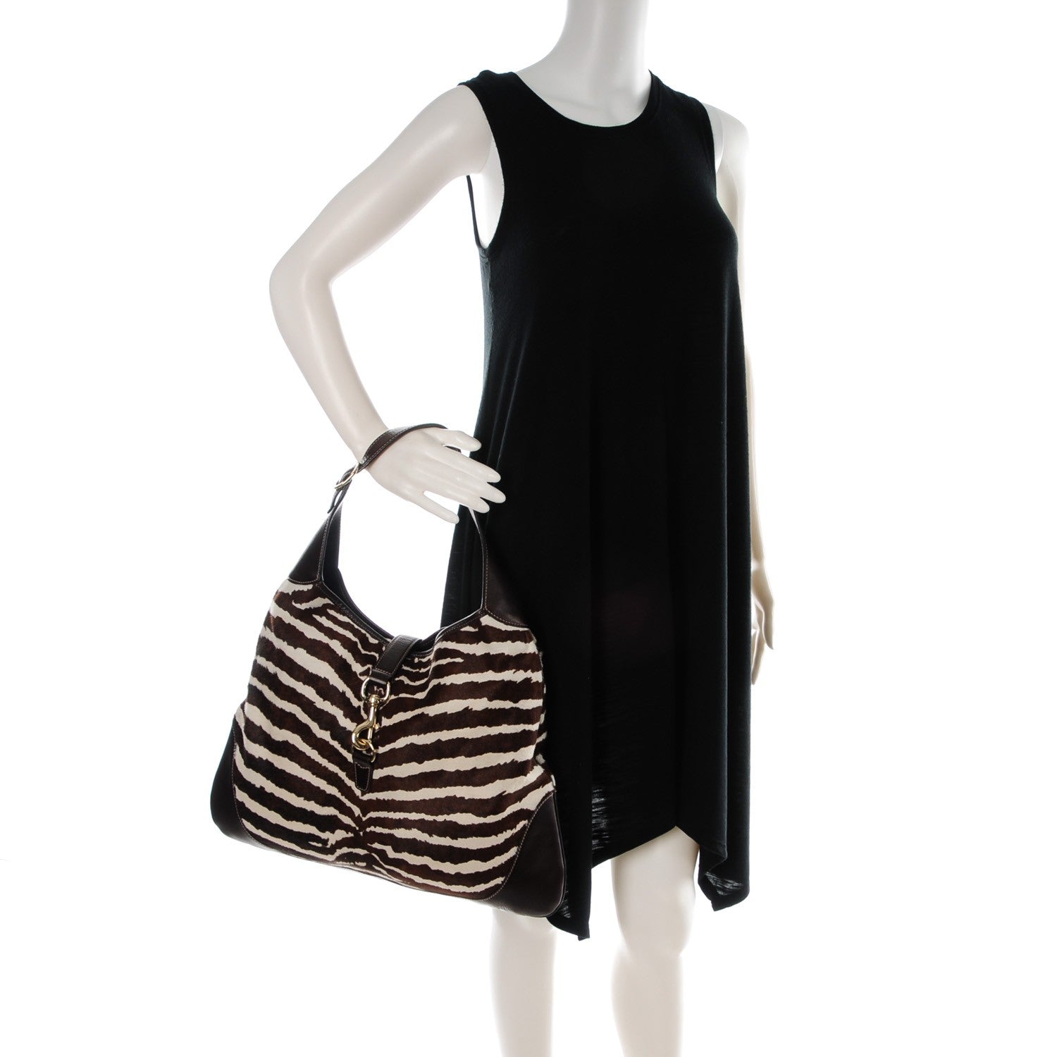 Gucci Pony Hair Zebra Print Large Jackie O Bouvier Hobo Brown 2 of 12