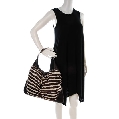 Gucci Pony Hair Zebra Print Large Jackie O Bouvier Hobo Brown 2 of 12