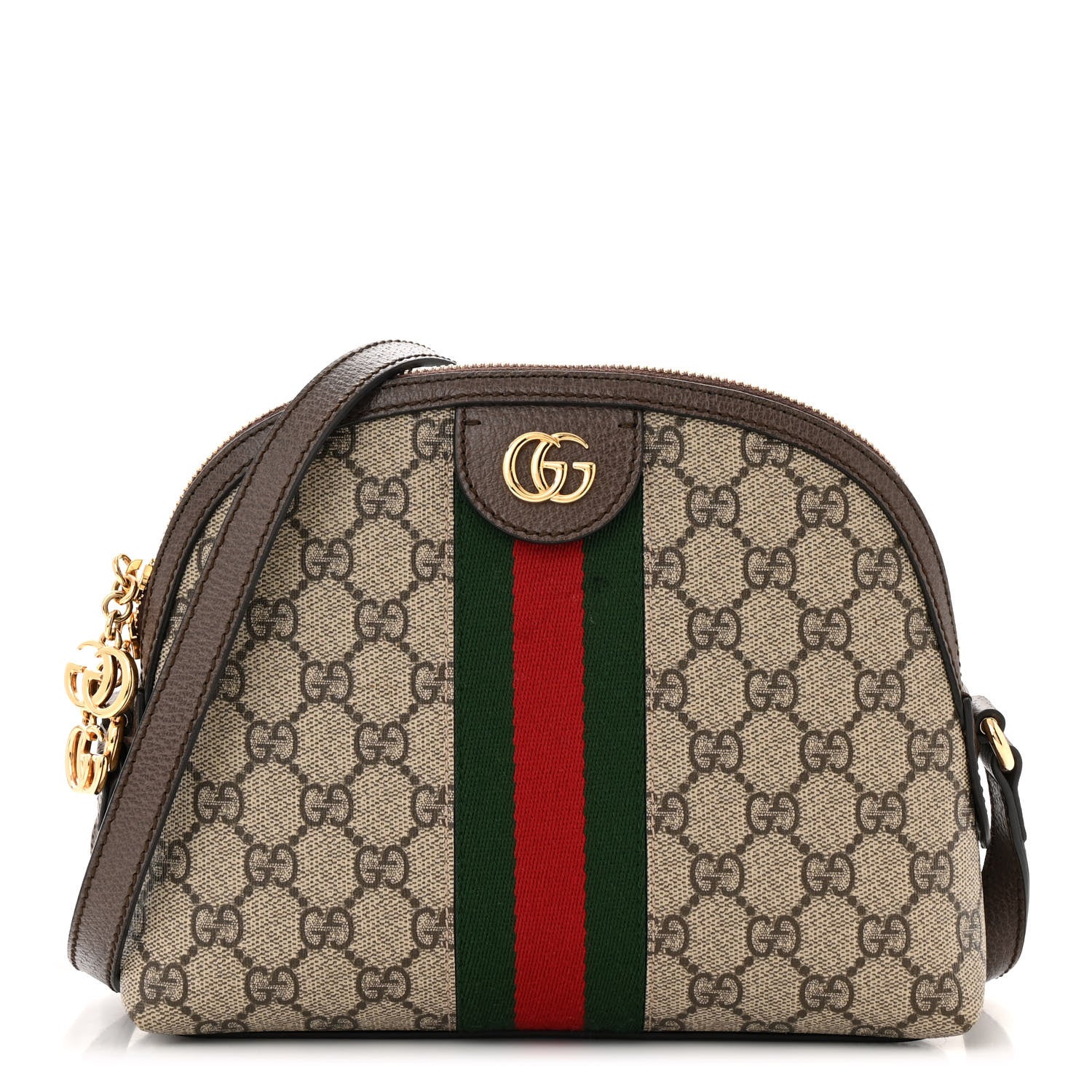 Gucci GG Supreme Monogram Textured Dollar Calfskin Web Small Ophidia Dome Shoulder Bag Beige Ebony New Acero 1 of 12