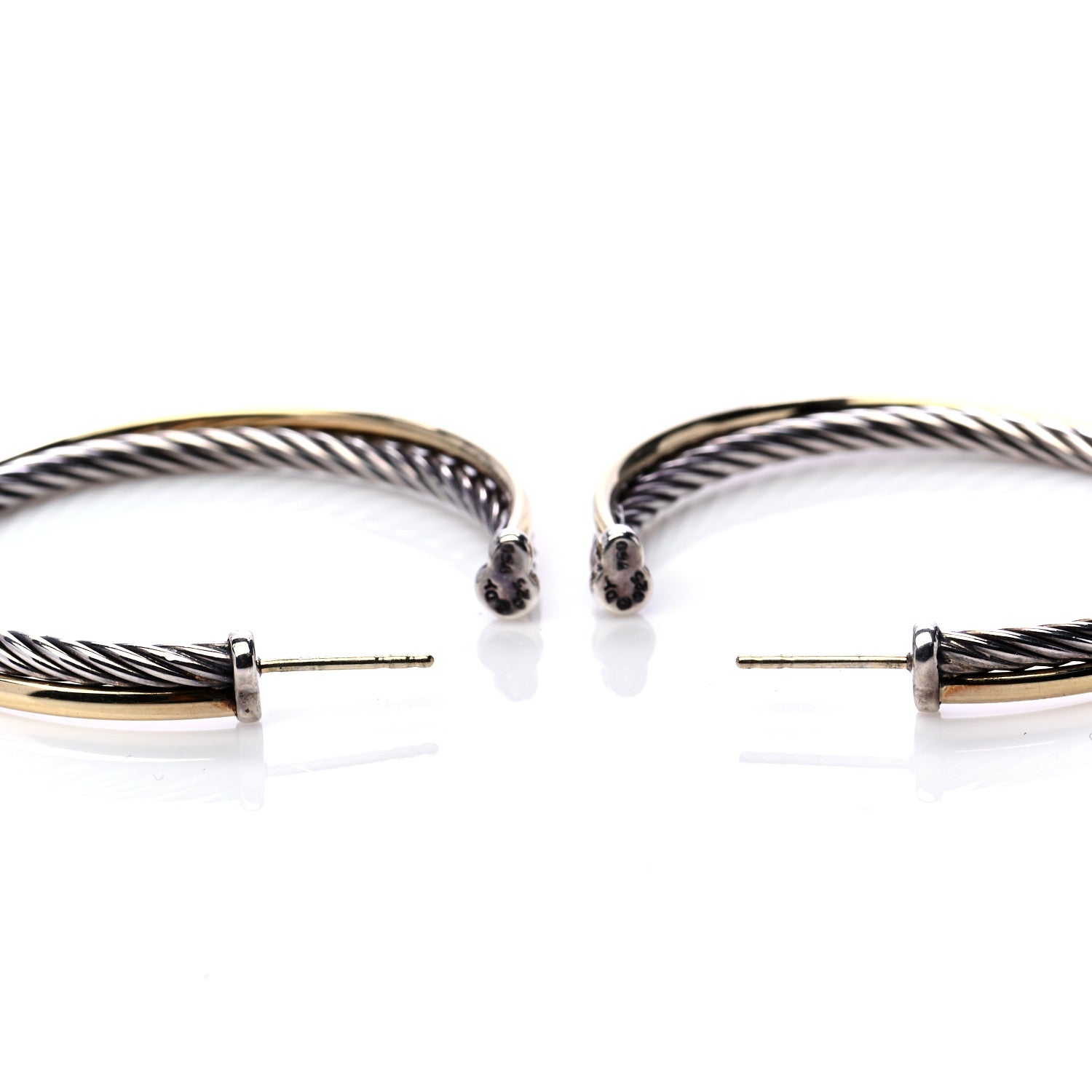 David Yurman Sterling Silver 18K Yellow Gold 44mm Extra Large Crossover Cable Hoop Earrings 4 of 7