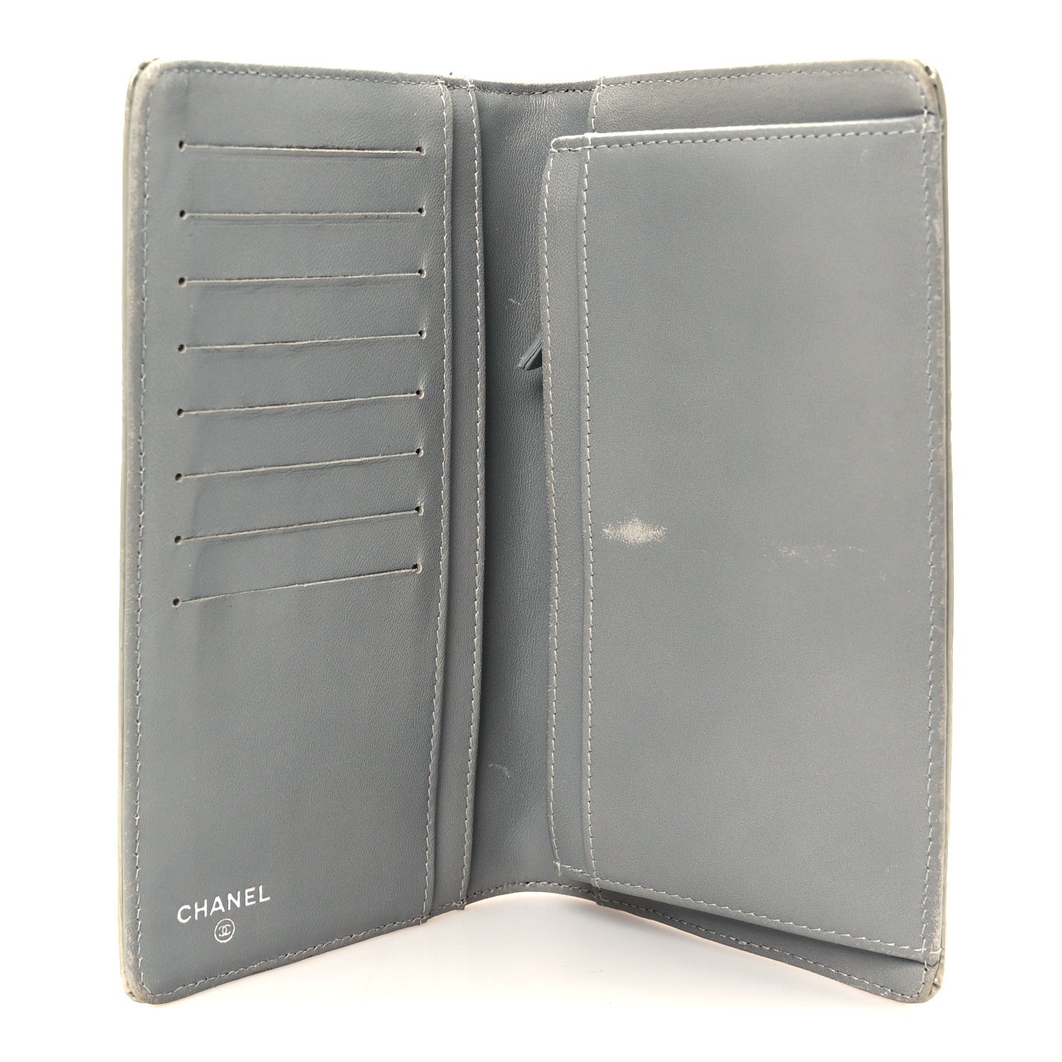 Chanel Metallic Patent Calfskin Quilted Lucky Symbols Yen Wallet Silver 5 of 12