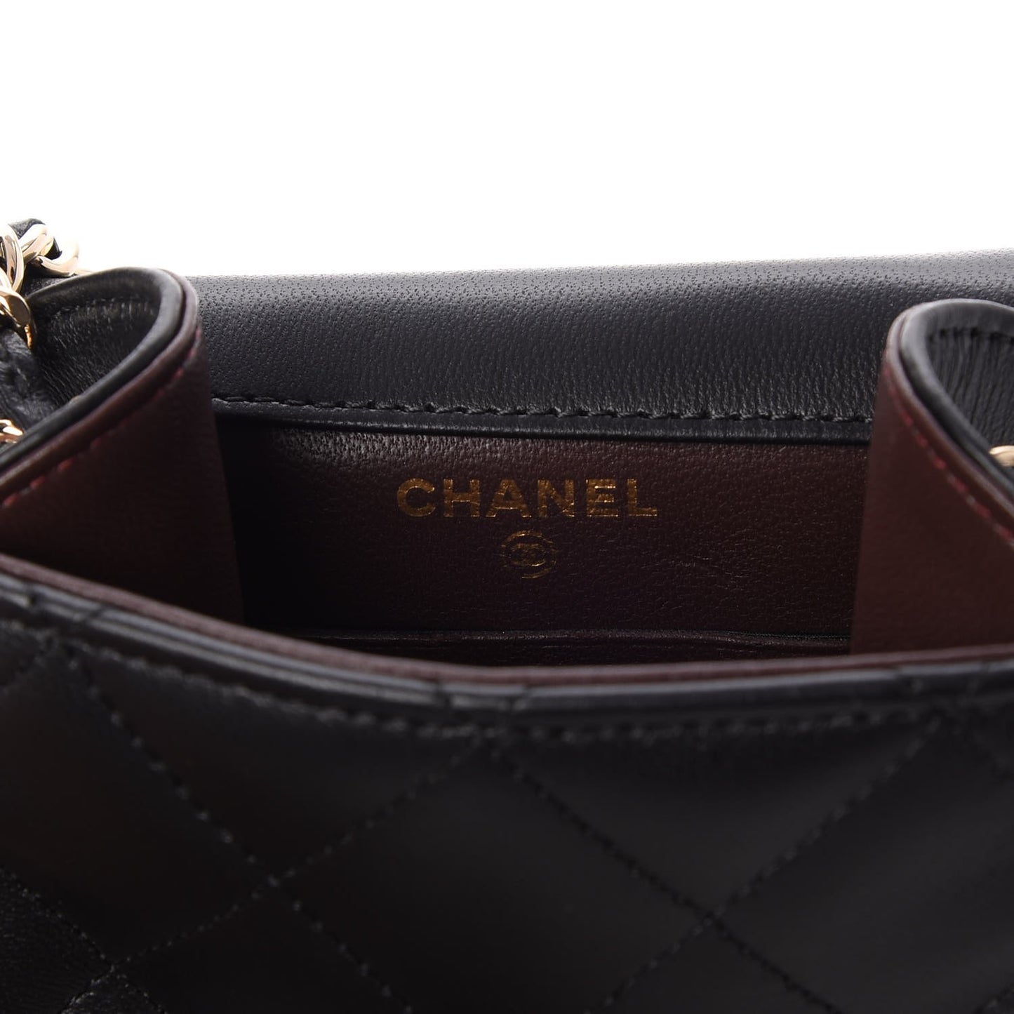 Lambskin Quilted Extra Mini Wallet On Chain WOC Black