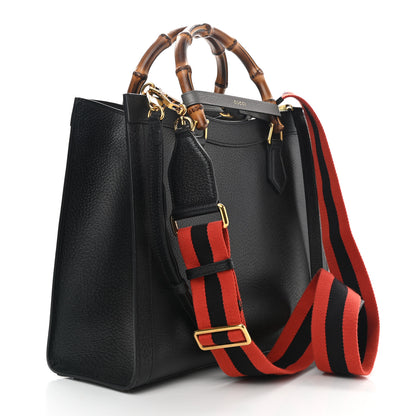 Gucci Textured Dollar Calfskin Web Medium Diana Tote Bag Black Dusty Grey 3 of 10