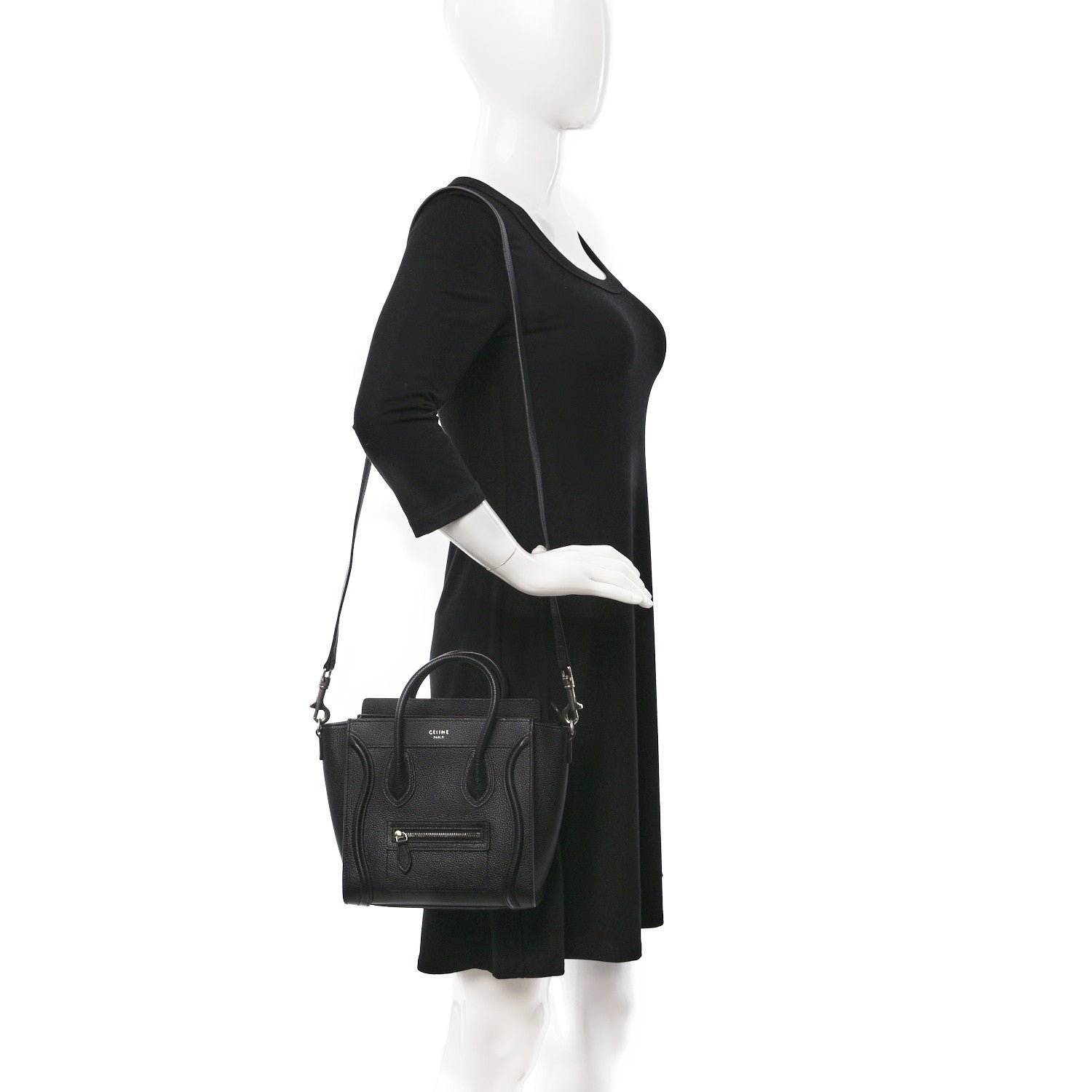 Celine Drummed Calfskin Nano Luggage Black 2 of 8