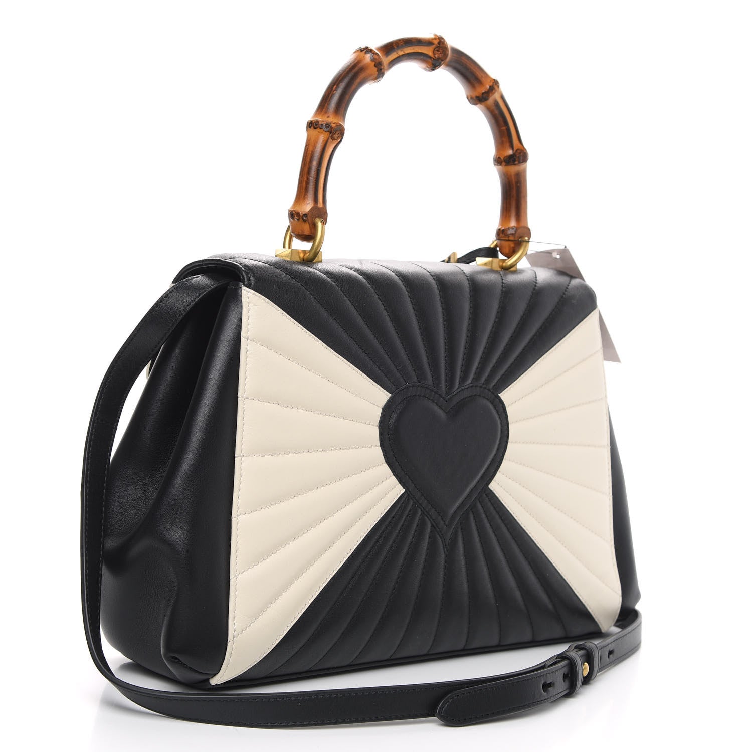 Gucci Calfskin Bamboo Trapuntata Queen Margaret Top Handle Bag Mystic White Black 4 of 13