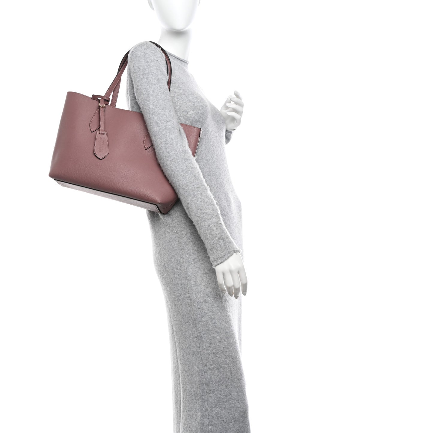 Grainy Calfskin Haymarket Check Medium Reversible Tote Dusty Pink