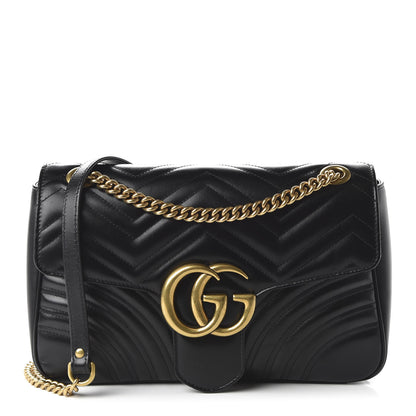 Gucci Calfskin Matelasse Medium GG Marmont Shoulder Bag Black 1 of 10